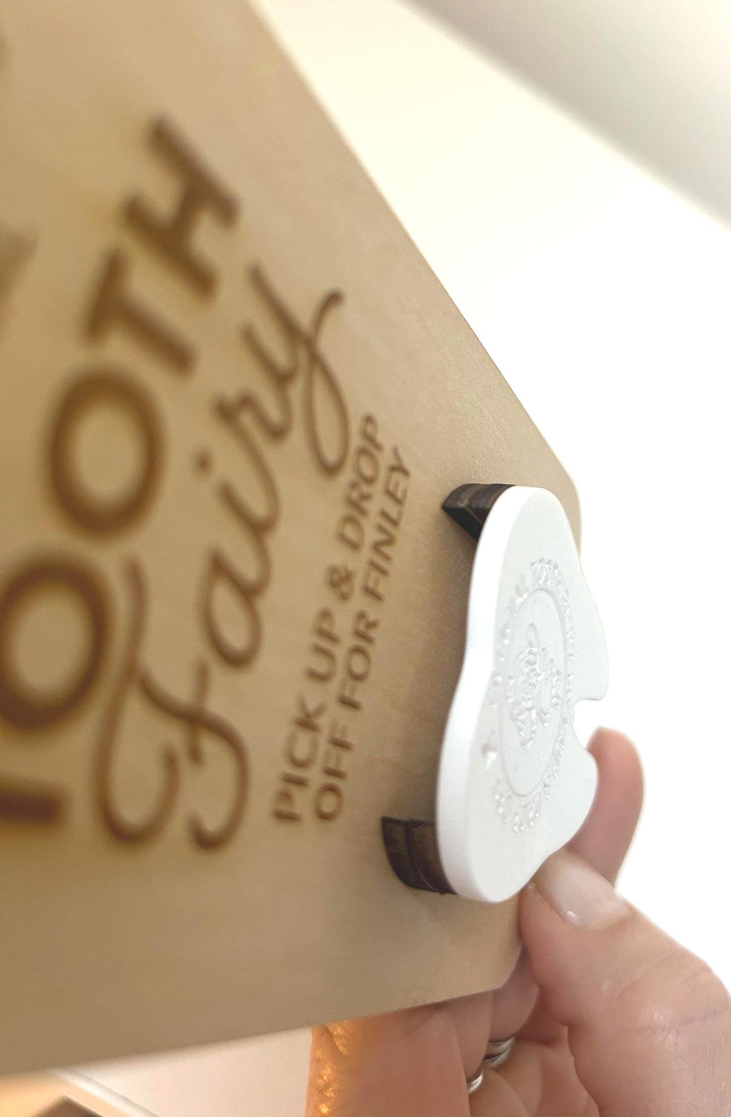 Whimsical Personalised Tooth Fairy Door Hanger – Handmade Wooden Tooth Pouch & Keepsake