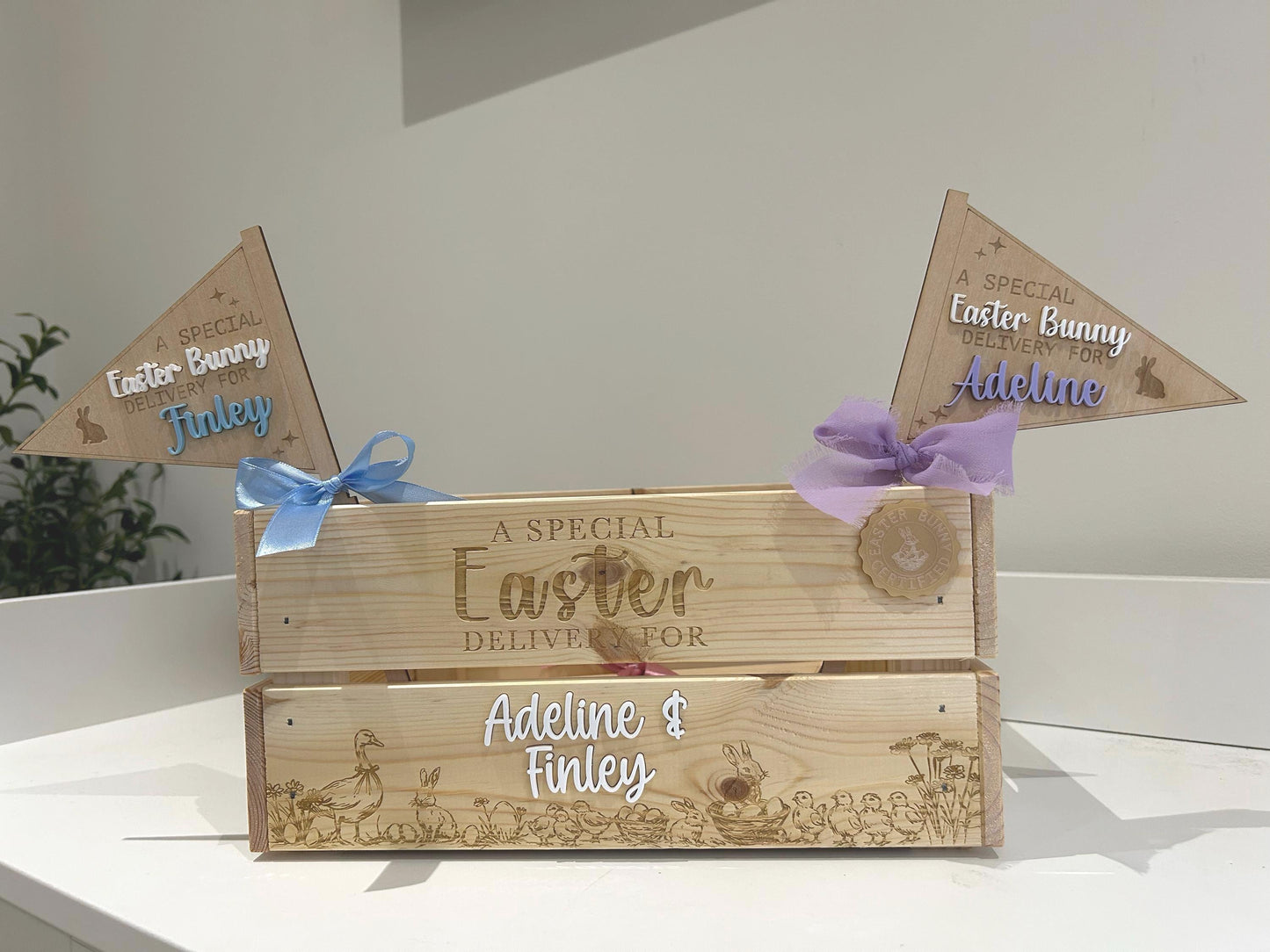 Personalised Easter Hamper Flag – Handmade Wooden Keepsake Gift Tag