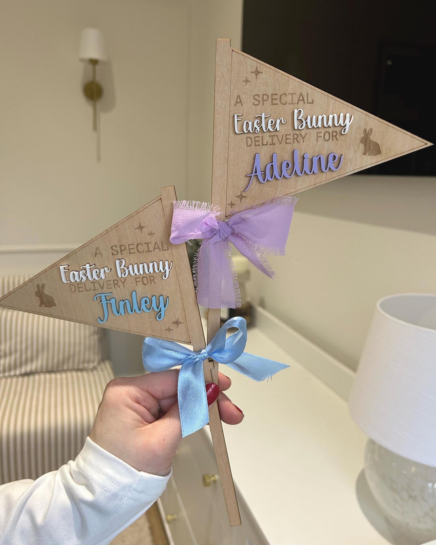Personalised Easter Hamper Flag – Handmade Wooden Keepsake Gift Tag