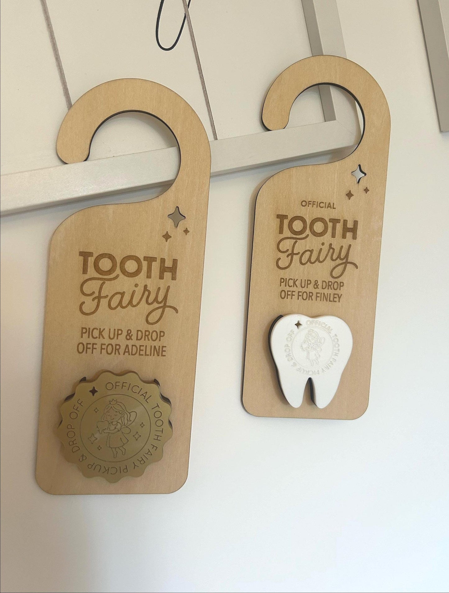 Whimsical Personalised Tooth Fairy Door Hanger – Handmade Wooden Tooth Pouch & Keepsake