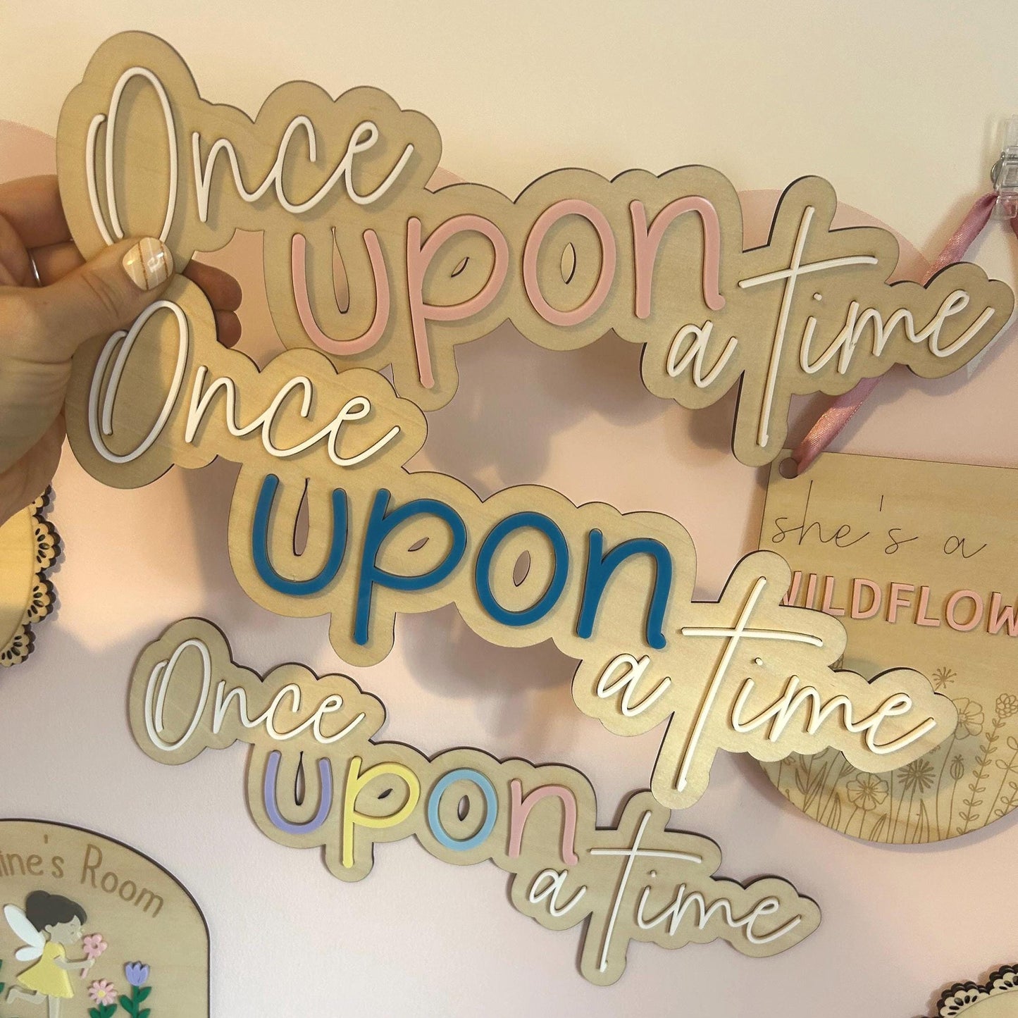 "Once Upon a Time" Wooden Wall Art – Whimsical Fairytale Sign for Kids' Rooms
