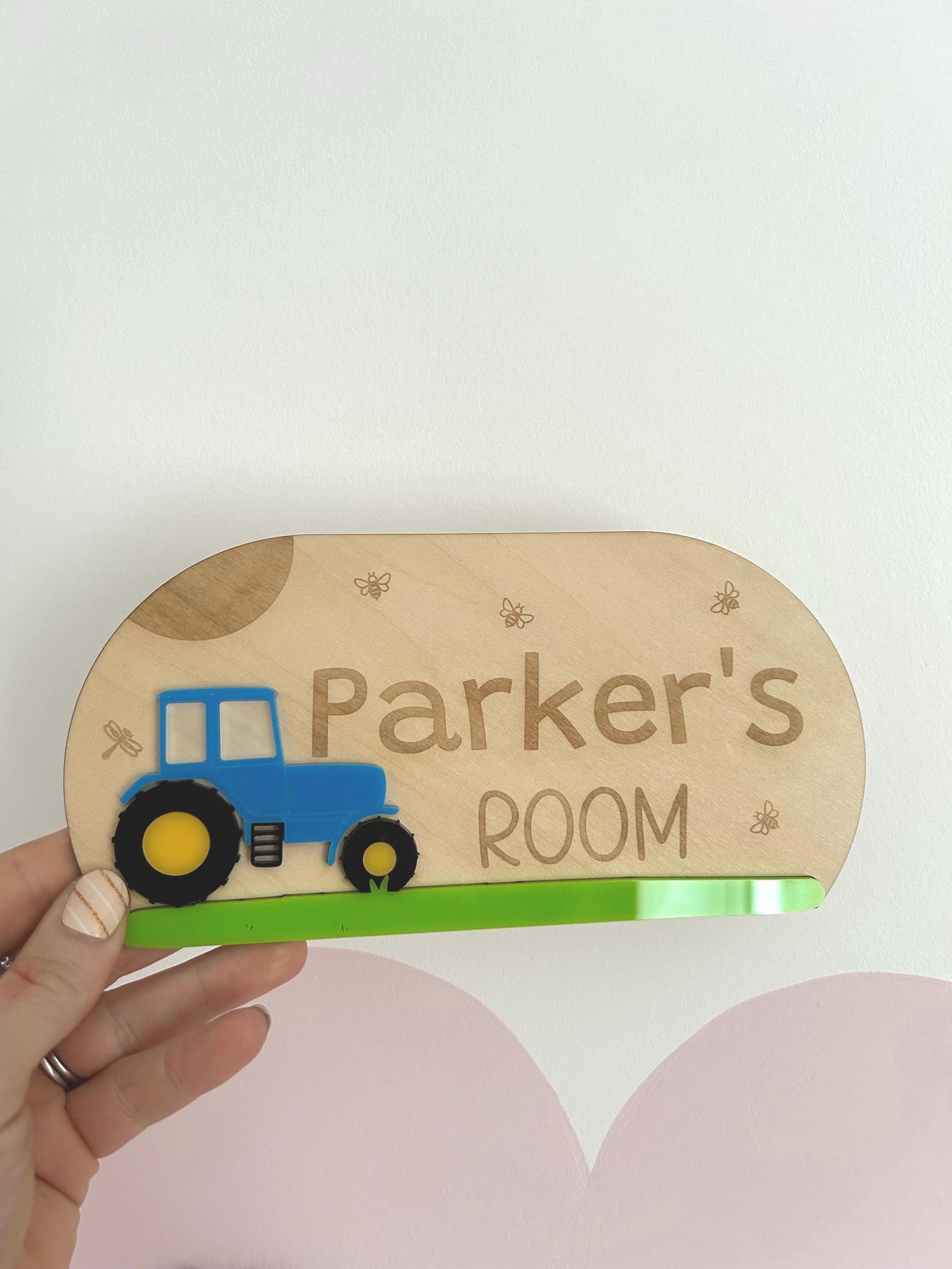 Personalised Tractor Door Sign – Handmade Wooden & Acrylic Playroom Wall Art