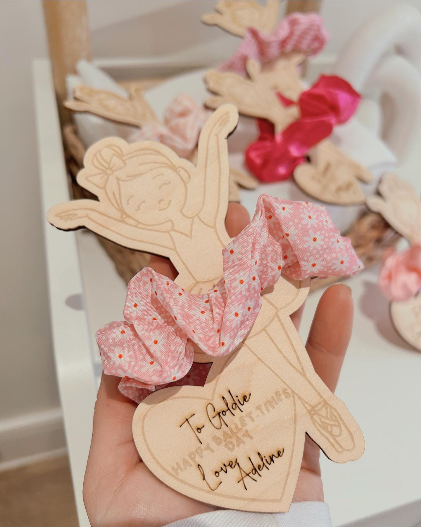Personalised Ballerina Wooden Gift Tag – Whimsical Valentine’s & Galentine’s Scrunchie Favour