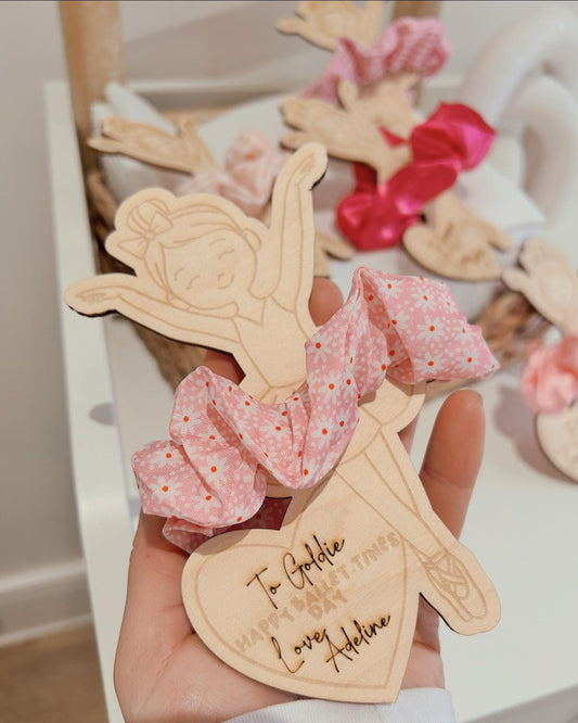 Personalised Ballerina Wooden Gift Tag – Whimsical Valentine’s & Galentine’s Scrunchie Favour