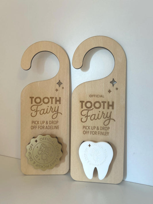 Whimsical Personalised Tooth Fairy Door Hanger – Handmade Wooden Tooth Pouch & Keepsake