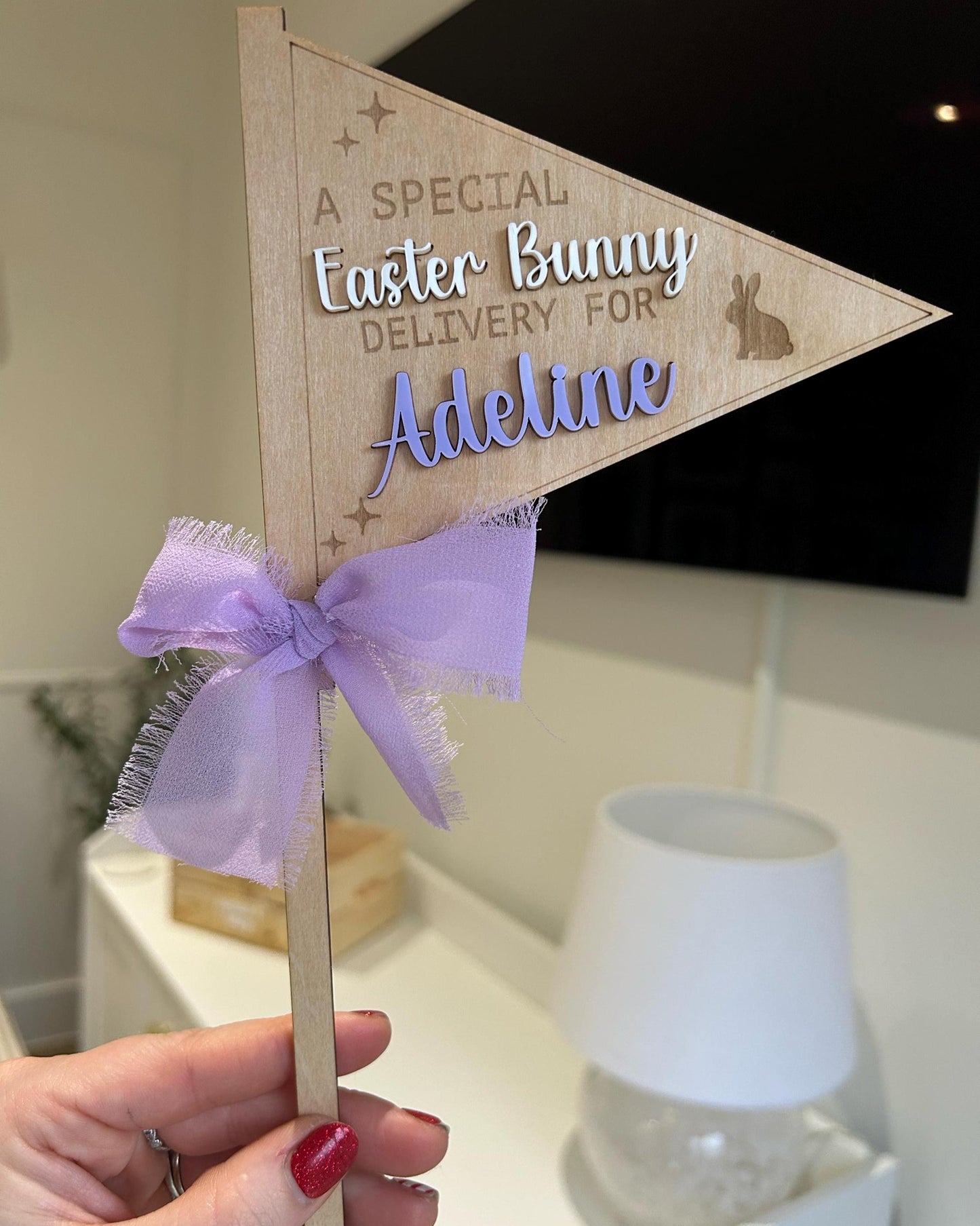 Personalised Easter Hamper Flag – Handmade Wooden Keepsake Gift Tag