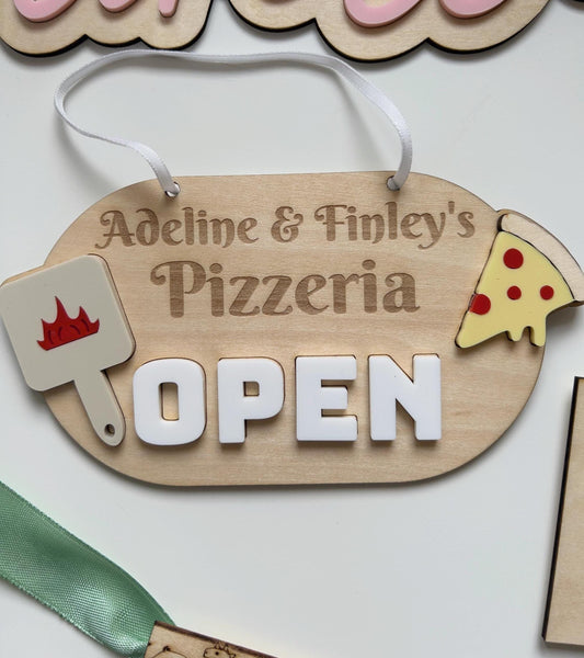 Personalised Pizzeria Role Play Pizza Place or Shop NurserPersonalised Pizzeria Sign – Handmade Wooden "Pizza Place" Role Play Decor