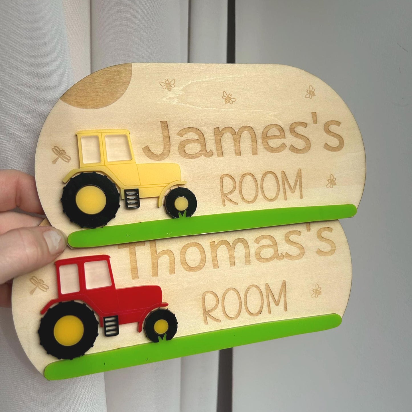 Personalised Tractor Door Sign – Handmade Wooden & Acrylic Playroom Wall Art