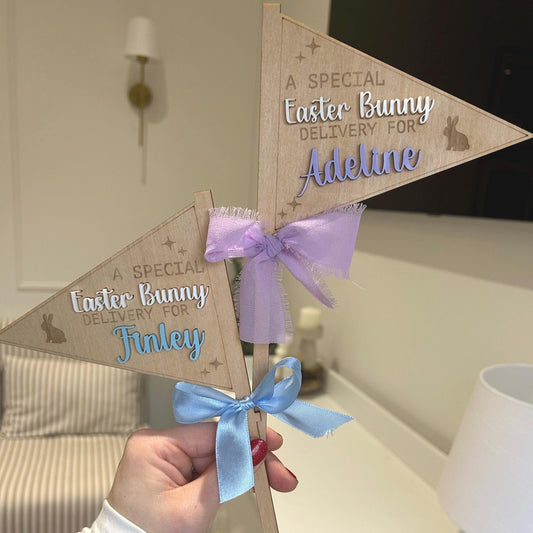 Personalised Easter Hamper Flag – Handmade Wooden Keepsake Gift Tag