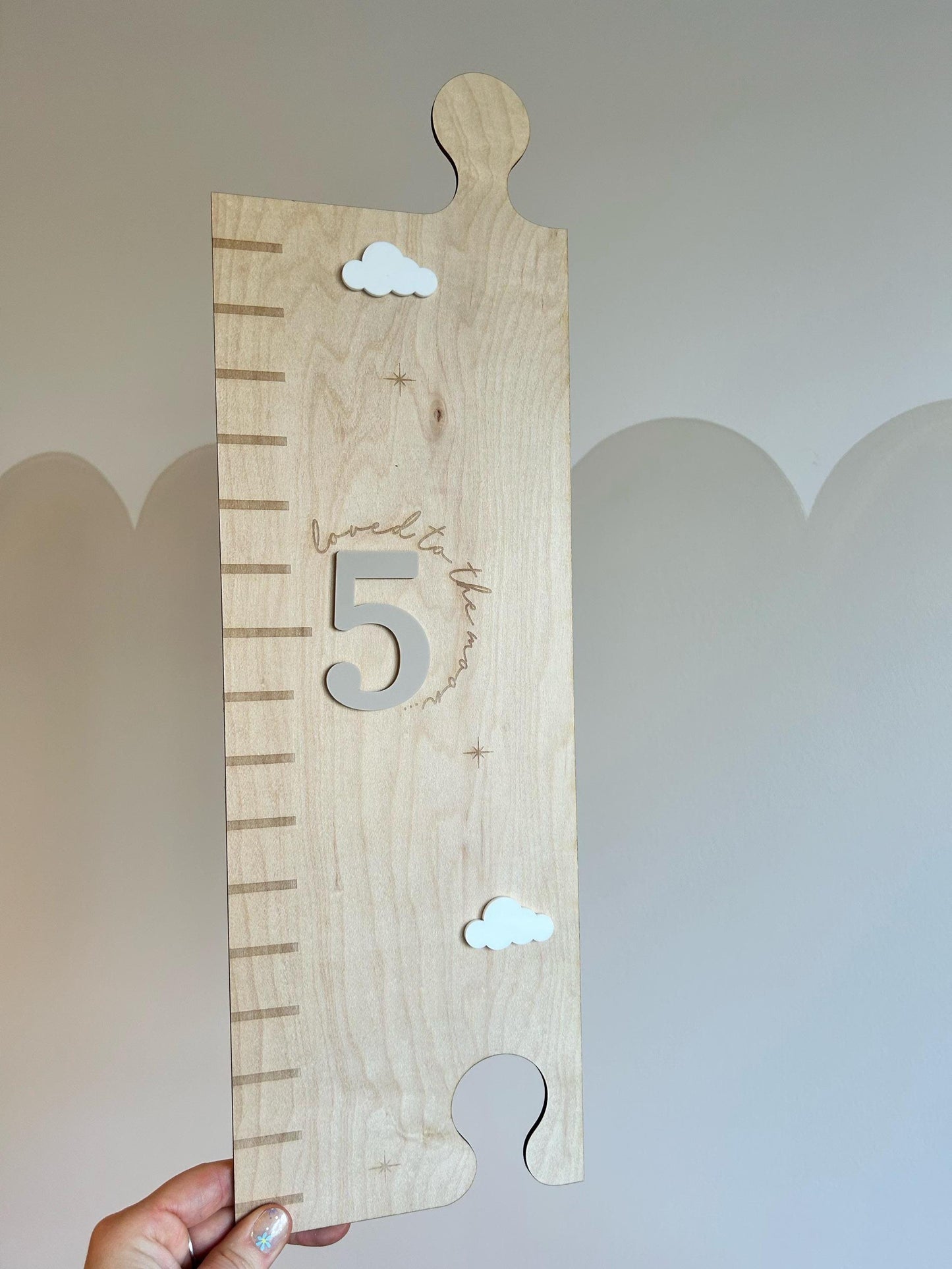 "To the Moon and Back" Height Chart – Personalised Wooden Growth Tracker