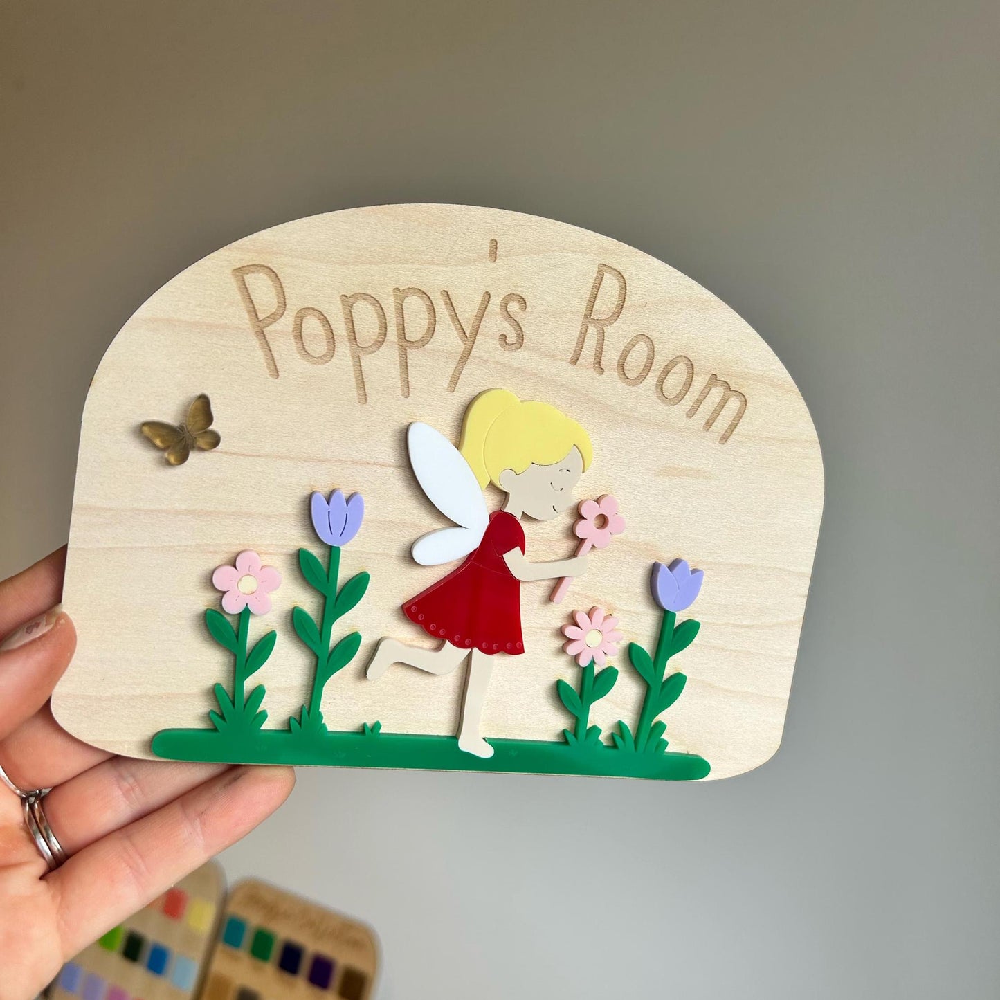 Whimsical Personalised Fairy Bedroom Sign – Handmade Wooden "Secret Garden" Door Decor