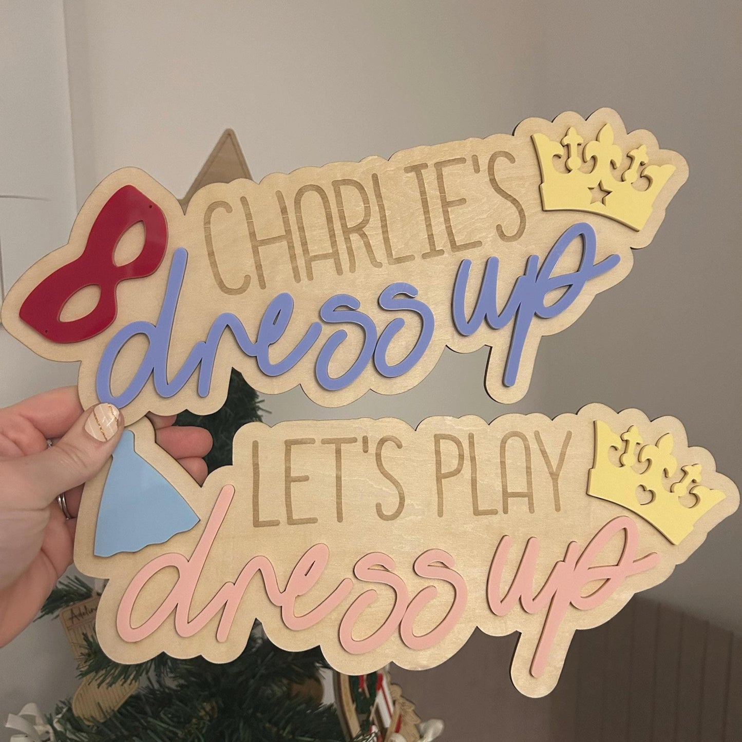 The Costume Kingdom | Personalised "Let’s Play Dress Up" Wooden & Acrylic Sign