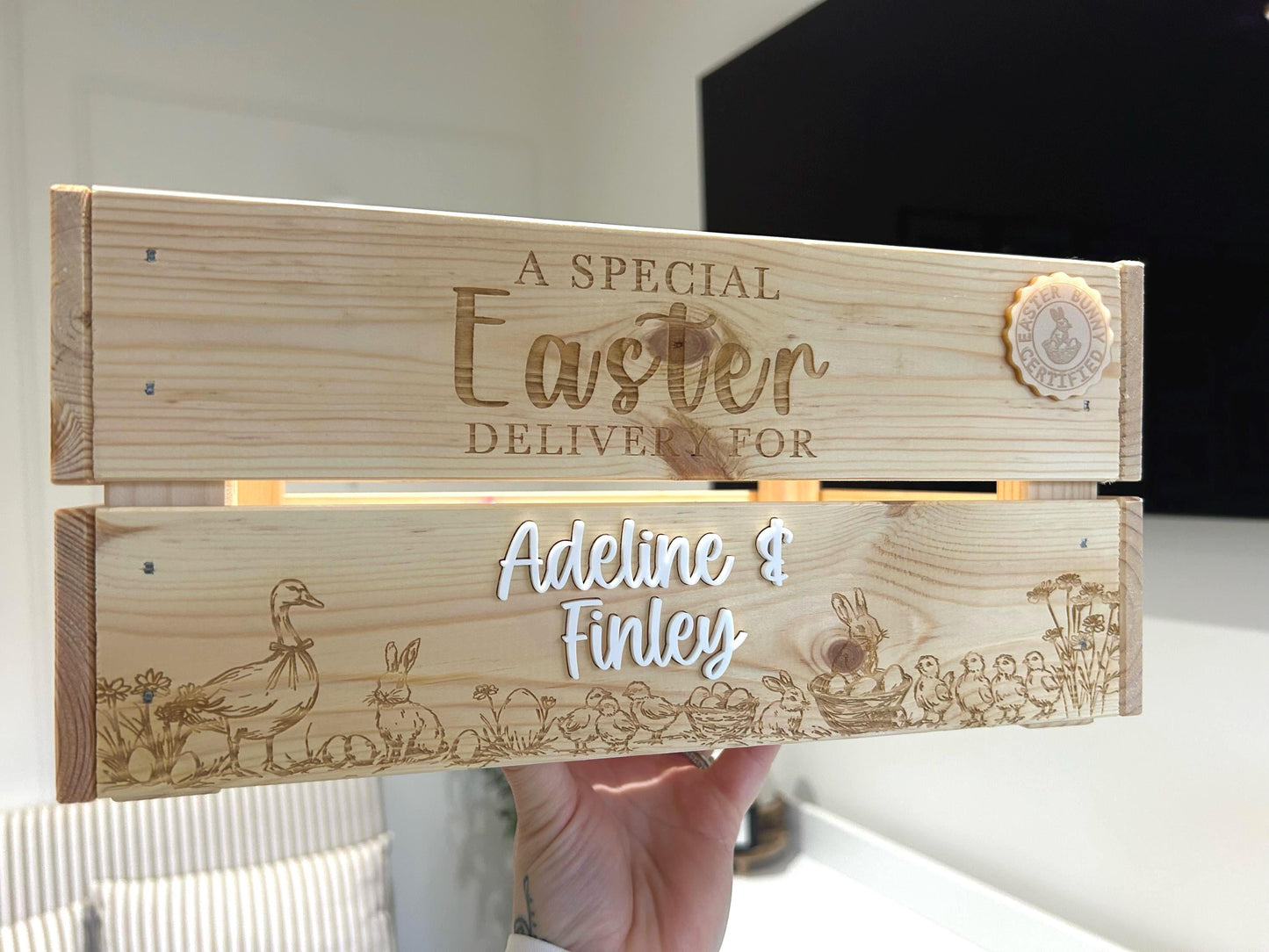 Personalised Easter Crate – Handmade Wooden Memory Box & Hamper