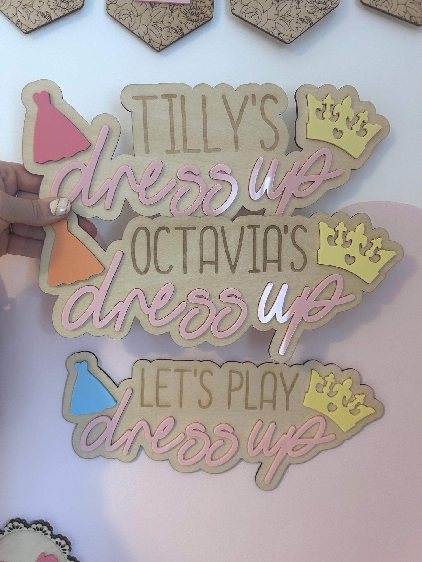 The Costume Kingdom | Personalised "Let’s Play Dress Up" Wooden & Acrylic Sign