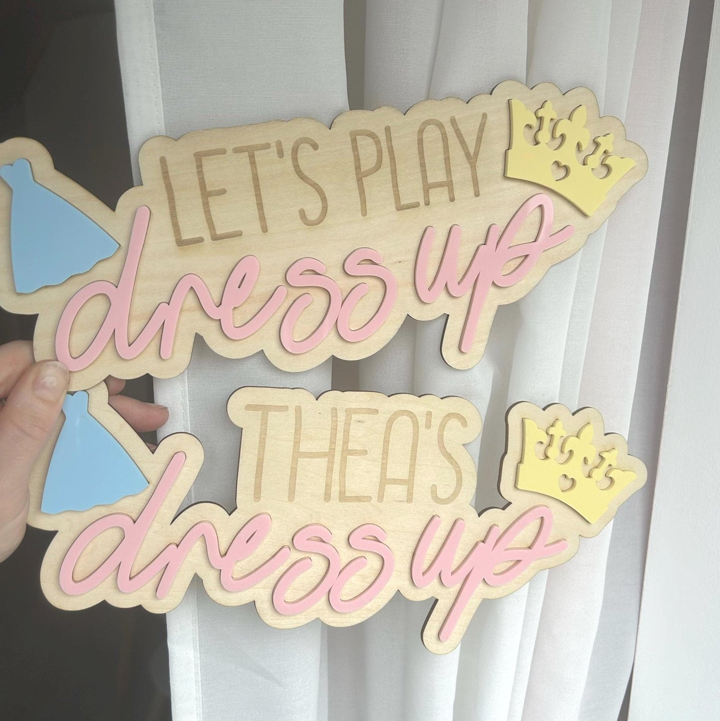 The Costume Kingdom | Personalised "Let’s Play Dress Up" Wooden & Acrylic Sign