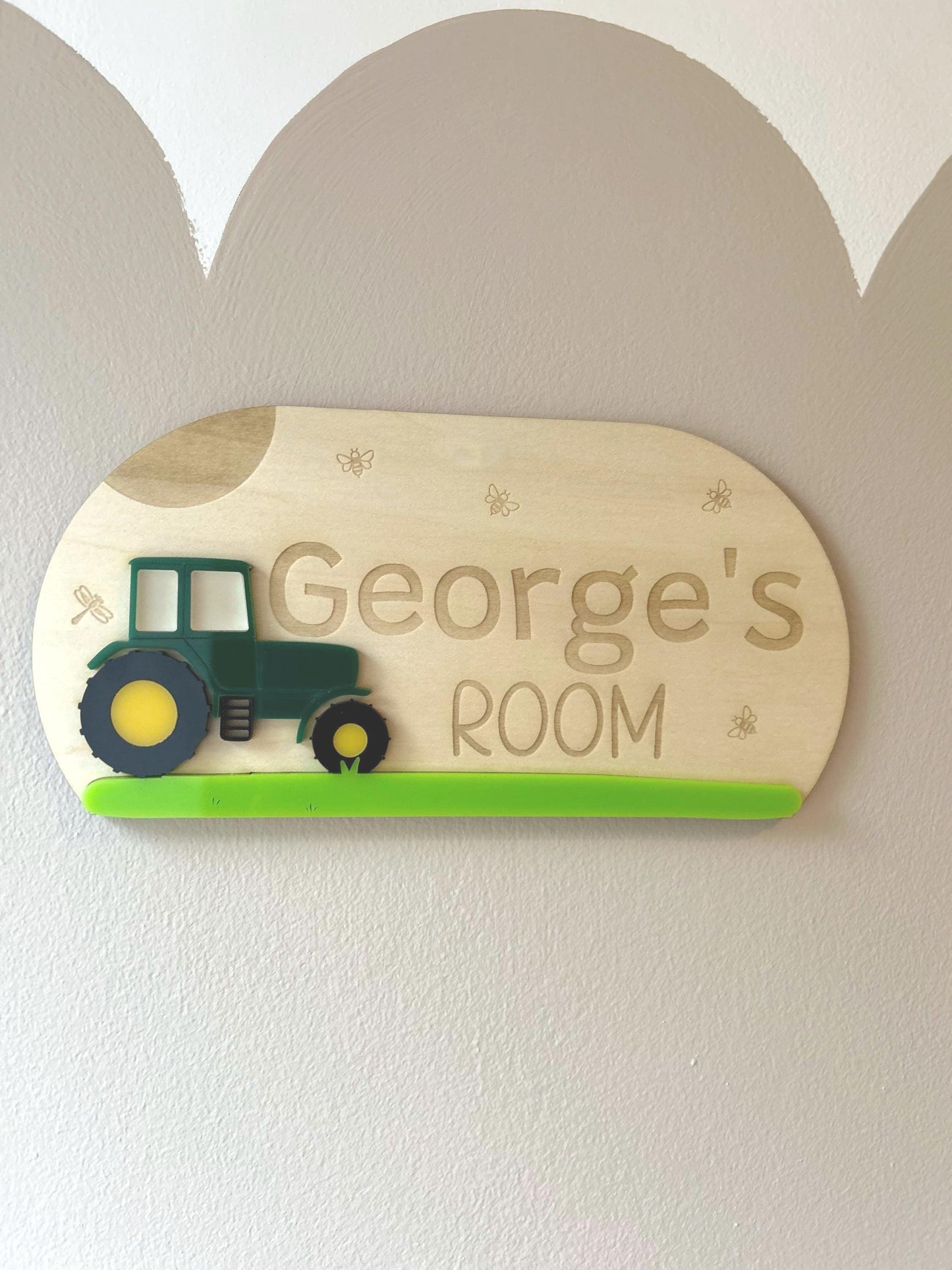 Personalised Tractor Door Sign – Handmade Wooden & Acrylic Playroom Wall Art