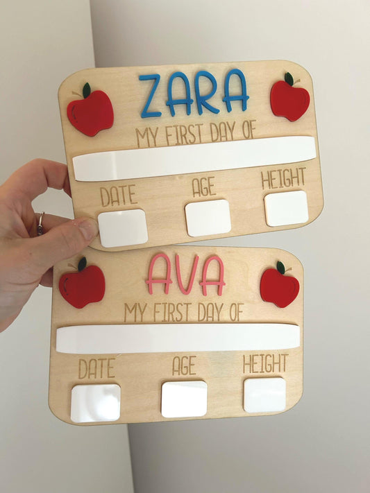 Personalised First Day of School Board – Handmade Wooden & Whiteboard Milestone Sign